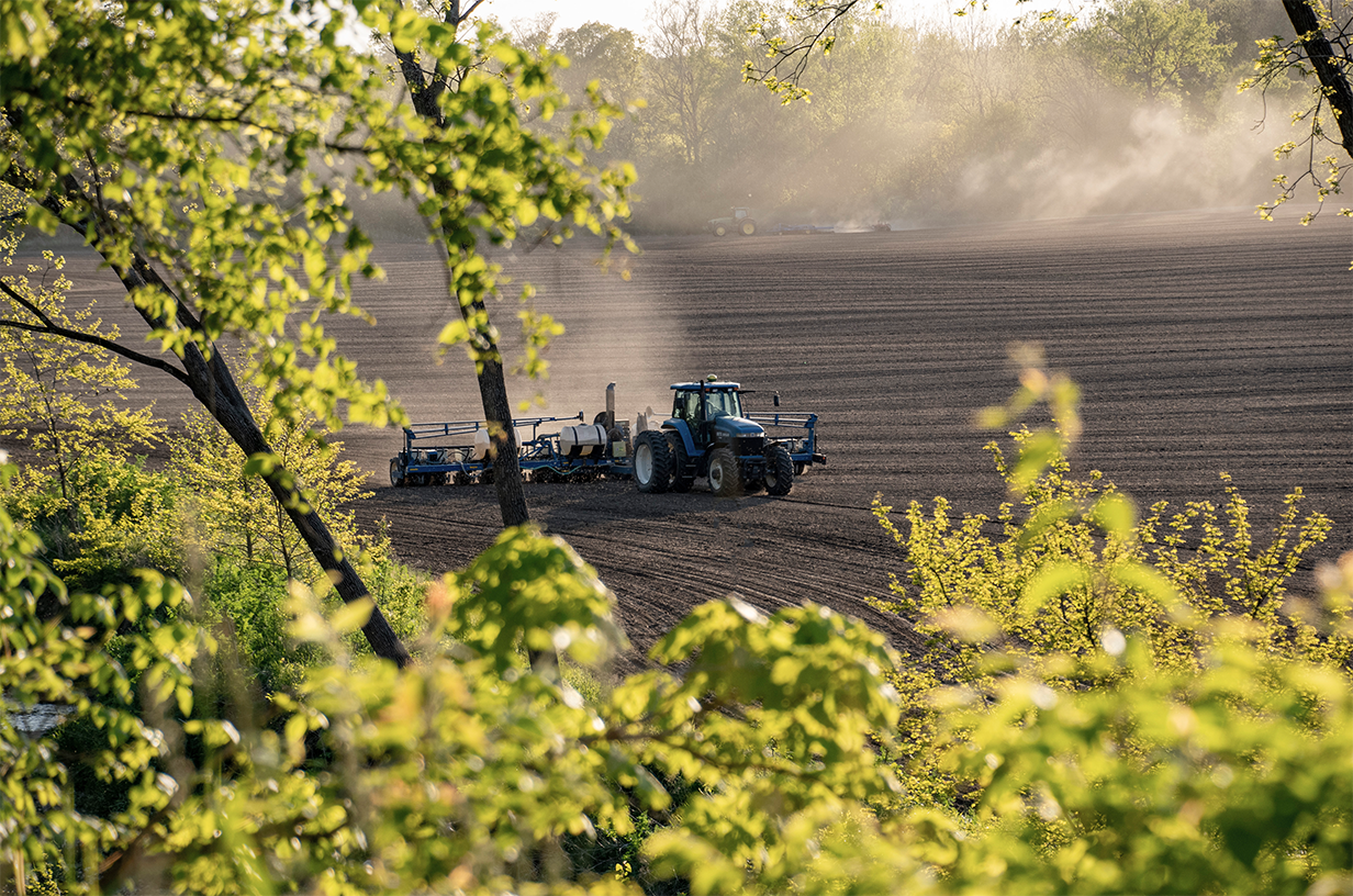A tractor during planting season.